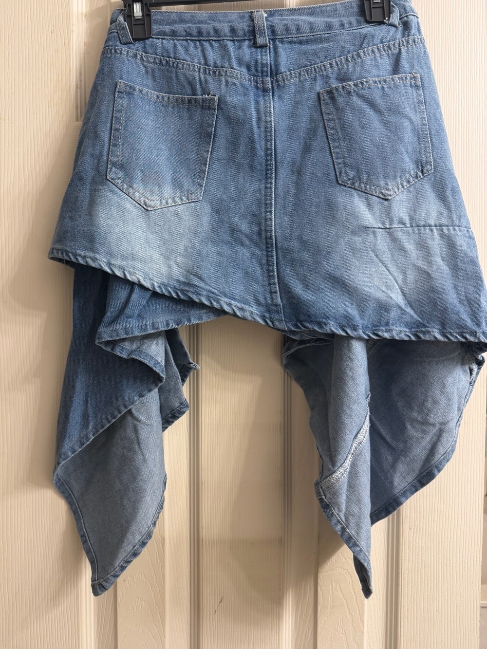 Women’s Blue Denim Asymmetric Hem Jean Skirt - Picture 2 of 3